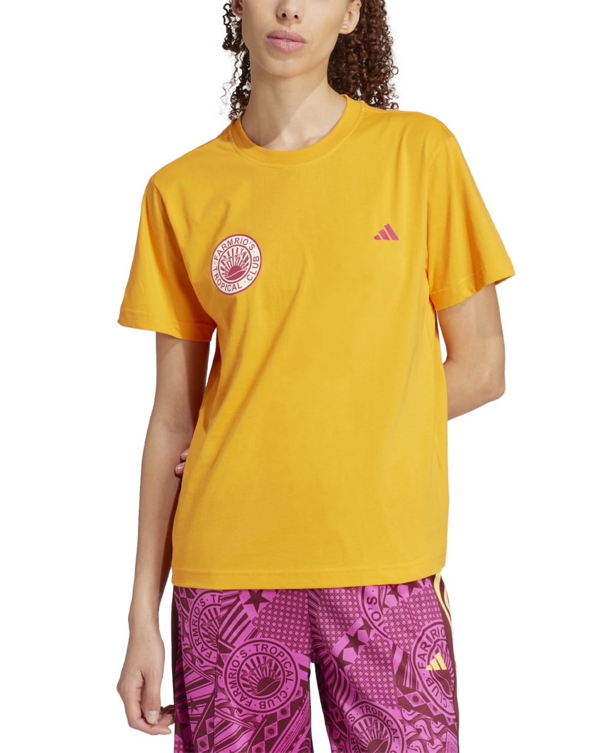 Adidas Originals Women's X Farm Rio Cotton Tropical Logo Graphic T-shirt In Bright Orange