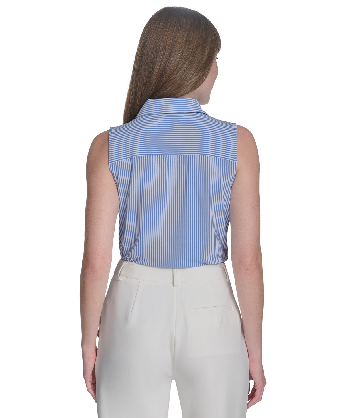 Tommy Hilfiger Women's Striped Sleeveless Button-up Blouse In French Blue,ivory