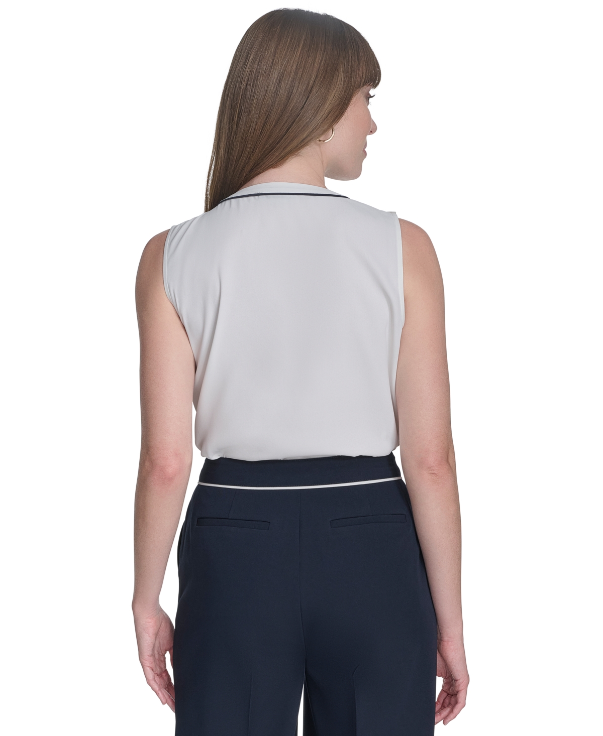 Tommy Hilfiger Women's Ruffle Contrast-tipped Blouse In Ivory,midnight