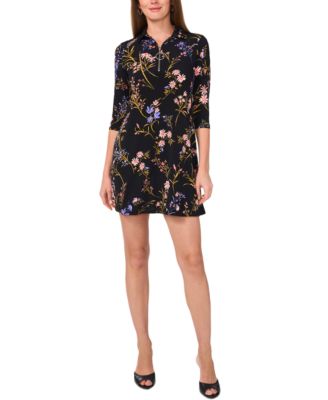 MSK - Petite Printed Collared 3/4-Sleeve Shift Dress