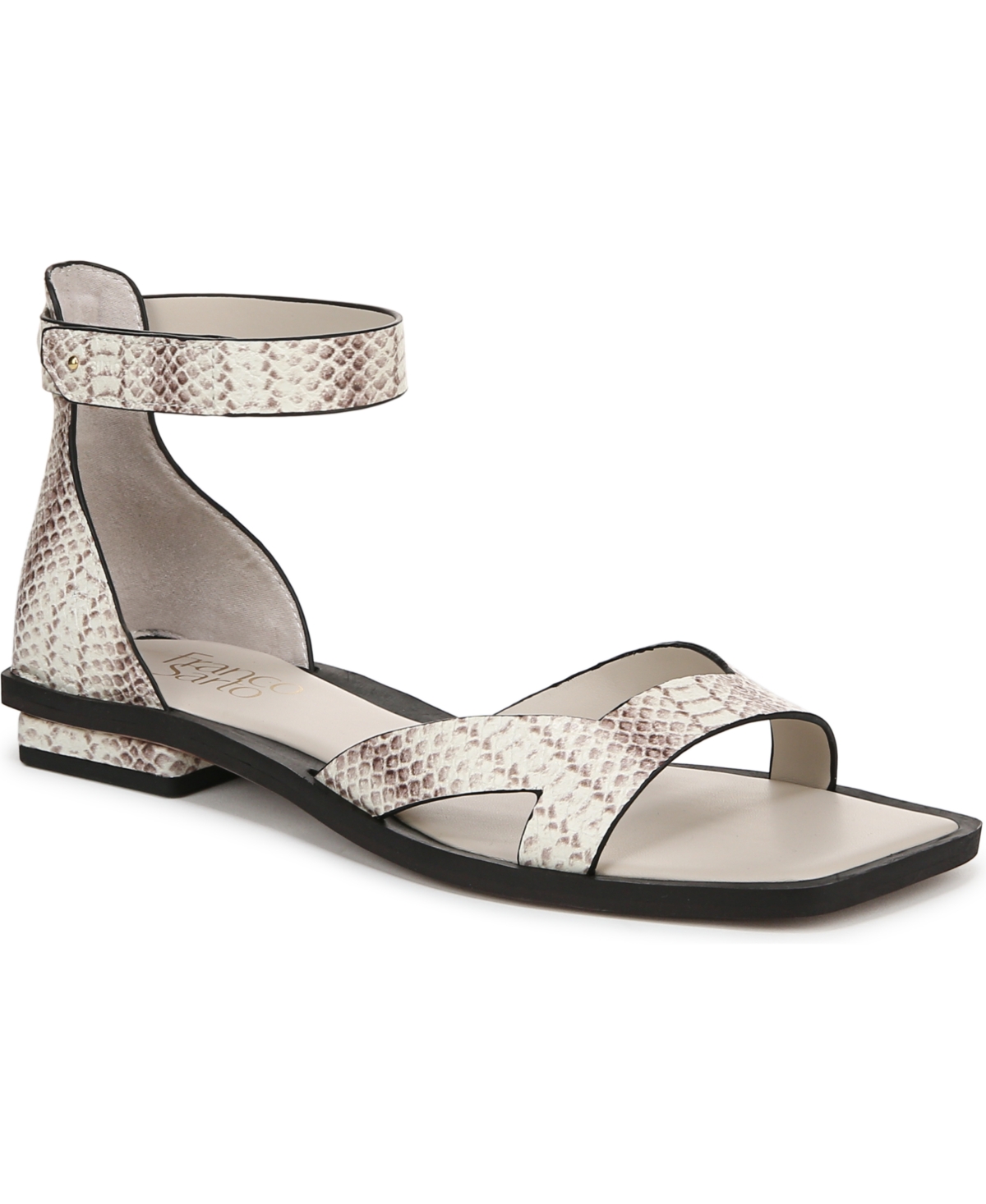 Franco Sarto Women's Elisa Open Square Toe Ankle Strap Flat Sandals In Grey Snake Print Faux Leather