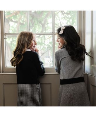 Girls Long Sleeve Cardigan and Skirt Sweater Set with Trim