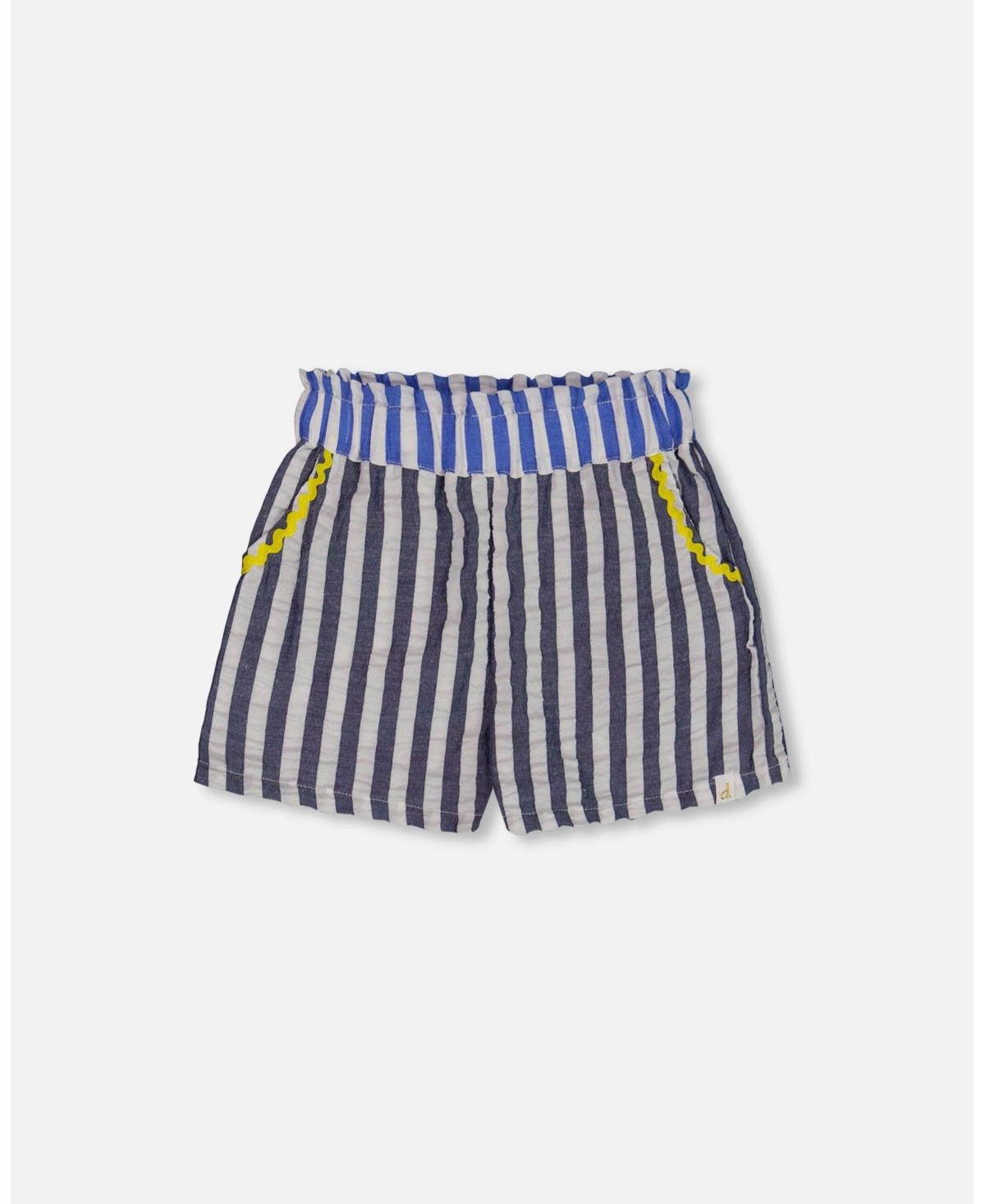 Deux par Deux Big Girls Seersucker Short Navy Blue And White - Navy blue and white