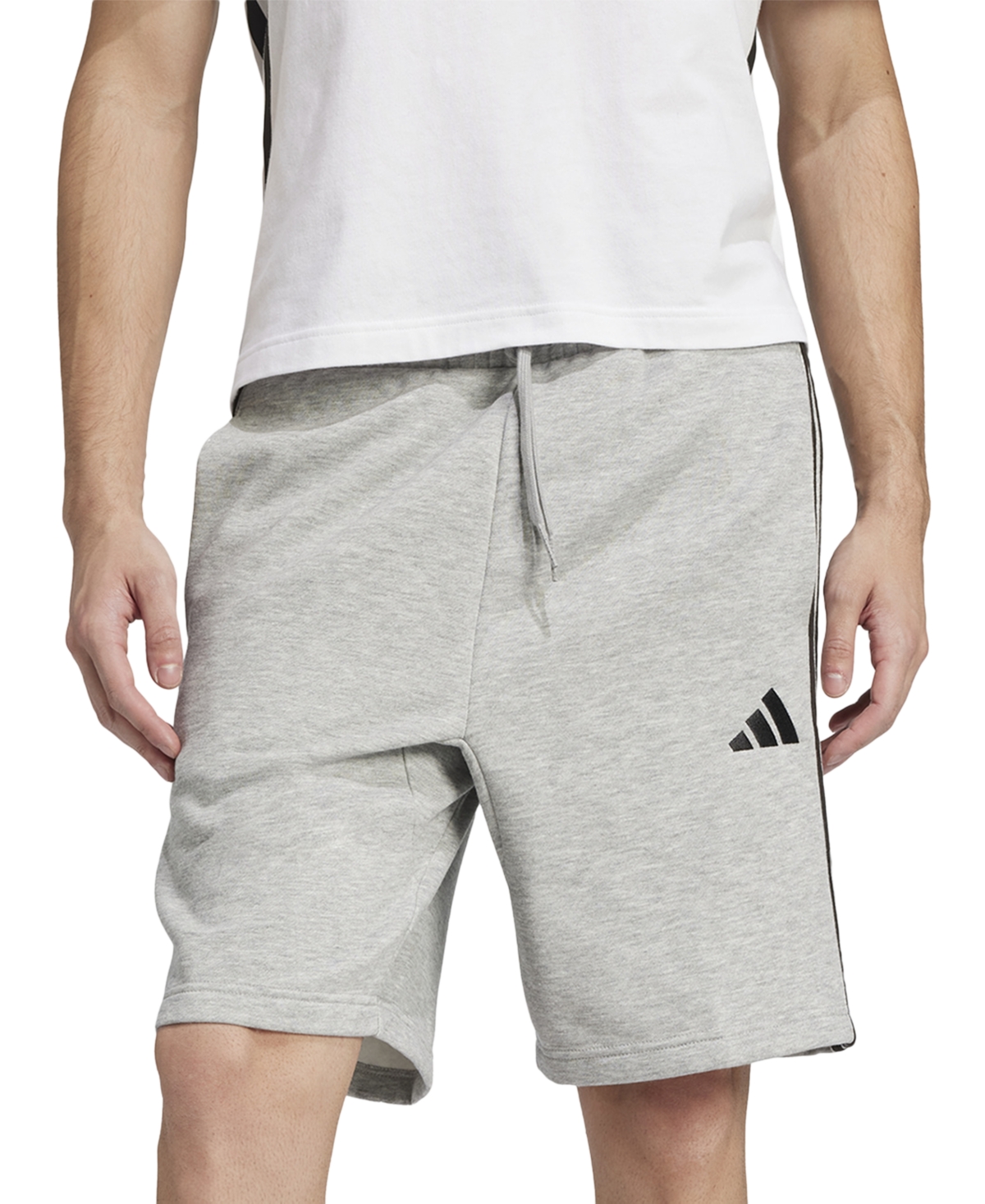 Adidas Originals Men's Essential Three Stripes Fleece Shorts In Dgreyh,whi