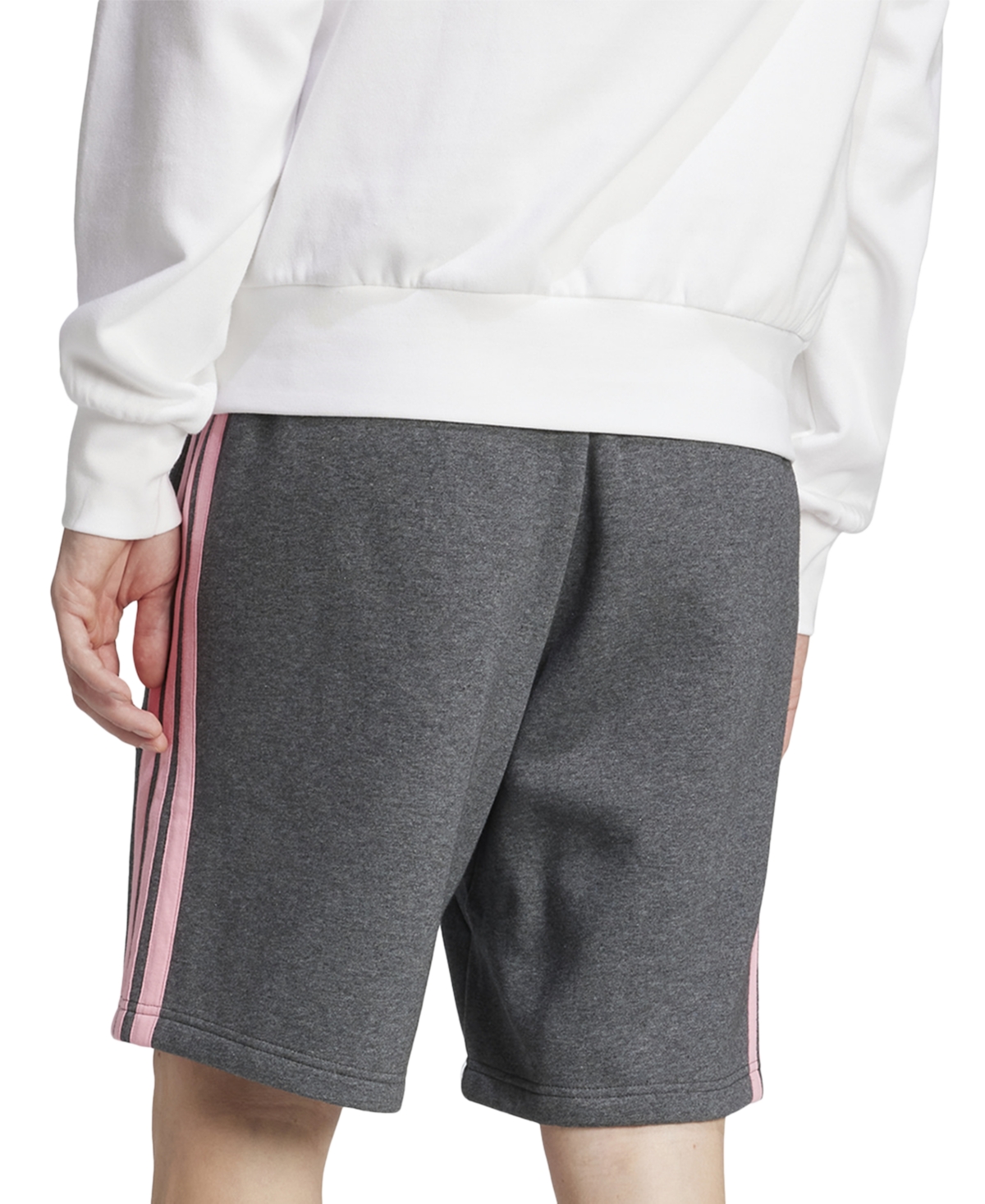 Adidas Originals Men's Essential Three Stripes Fleece Shorts In Gray