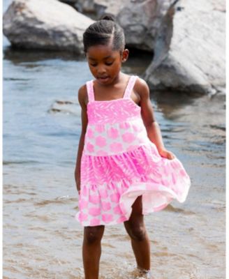 Big Girls Printed Terry Beach Dress Pink And White