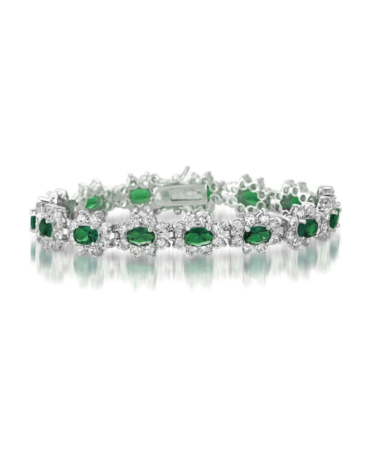Sterling Silver White Gold Plated with Colored Cubic Zirconia Link Bracelet - Blue