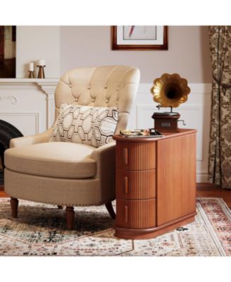 Set of 2 Solid Wood End Tables, 3-Drawer Slim Sofa Side Tables, No Assembly, Finished Back, Walnut for Living Room/Bedroom