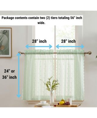 Sophia Floral Rod Pocket Lace Semi Sheer Voile Short Cafe Tiers for Small Windows - 28 x 36 Inch Length (Seafoam Green Tiers, Set of 2)
