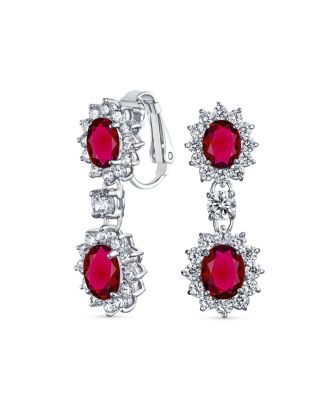Crown Halo Pave Cubic Zirconia CZ Drop Dangling Oval Chandelier Clip On Earrings Statement Non-Pierced
