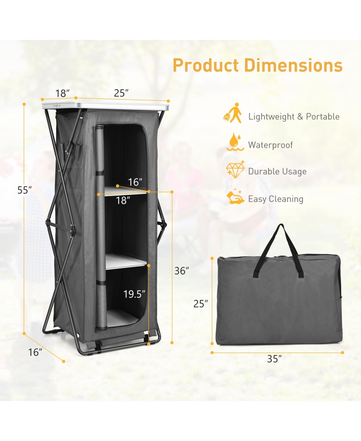 Folding Pop-Up Cupboard Compact Camping Storage Cabinet with Bag