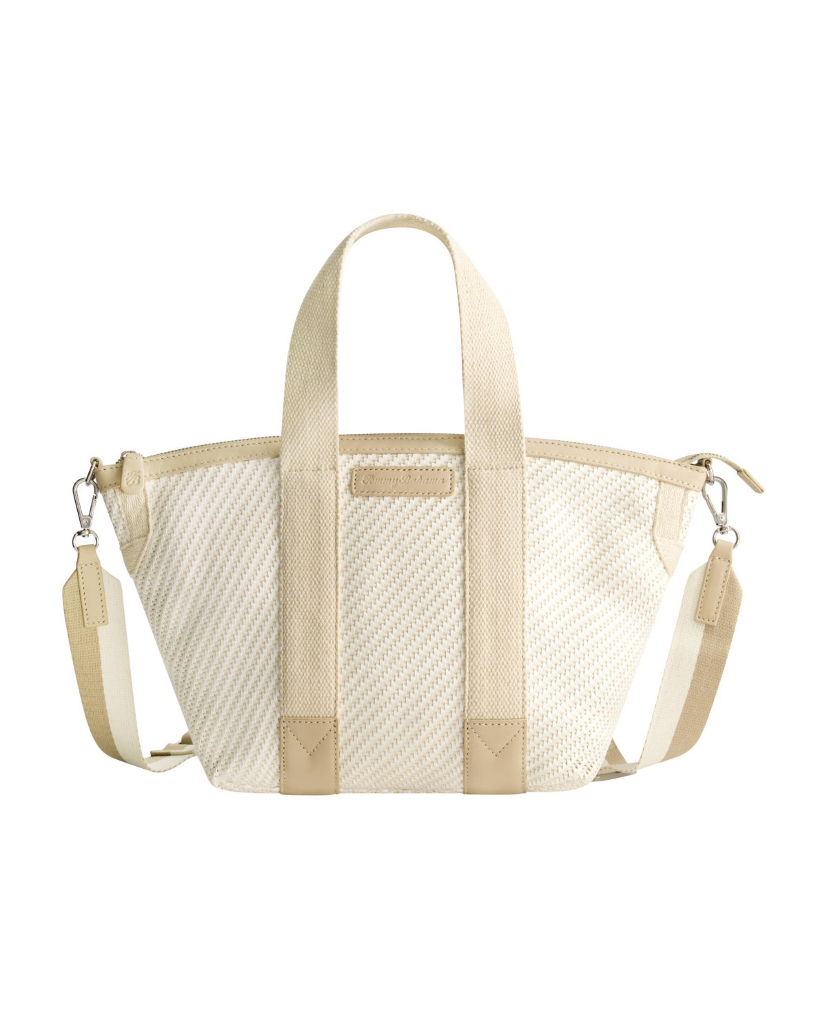 Soft Woven Zip-Top Tote - Tan/white