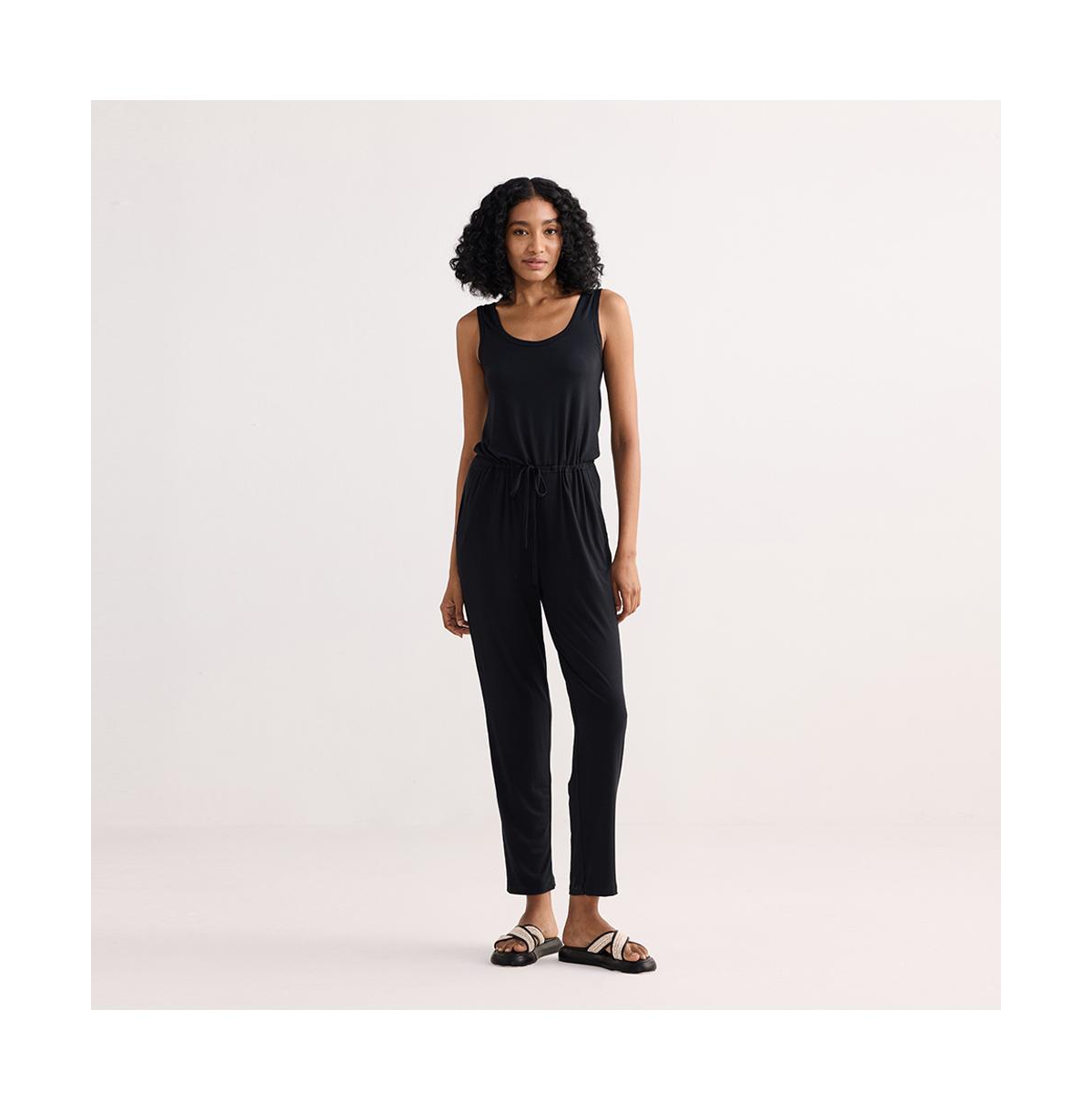 Women's Relaxed Drawstring Jumpsuit in Black - Black