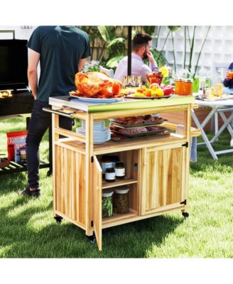 Grill Cart, Kitchen Island with Storage Cabinets
