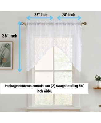 Isabella Floral Rod Pocket Lace Short Cafe Swags for Small Windows - 28 x 36 Inch Length (White Swags, Set of 2)