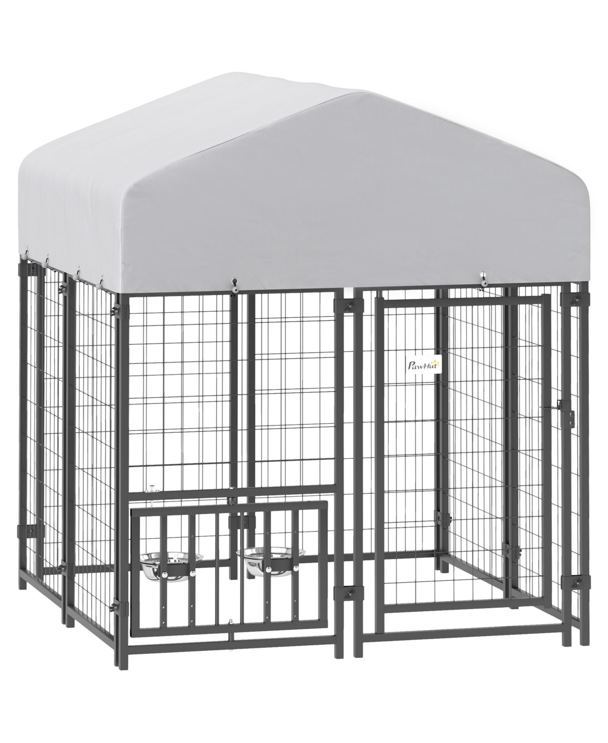 Outdoor Dog Kennel with Rotating & Adjustable Bowls, 3.9' x 3.9' x 4 - Light gray