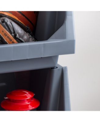 USA Medium Stackable Storage Bins Open Front, Heavy Duty Garage Organization, Gray 3Pack