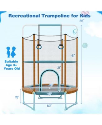 60" Trampoline with Gymnastic Bar and Rings for Kids