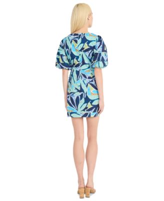 Women's Puffed-Sleeve Graphic-Print Dress