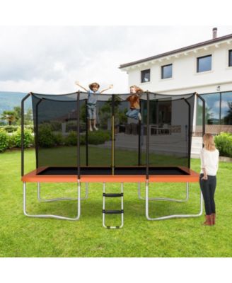 8 x 14 Feet Rectangular Recreational Trampoline with Safety Enclosure Net and Ladder