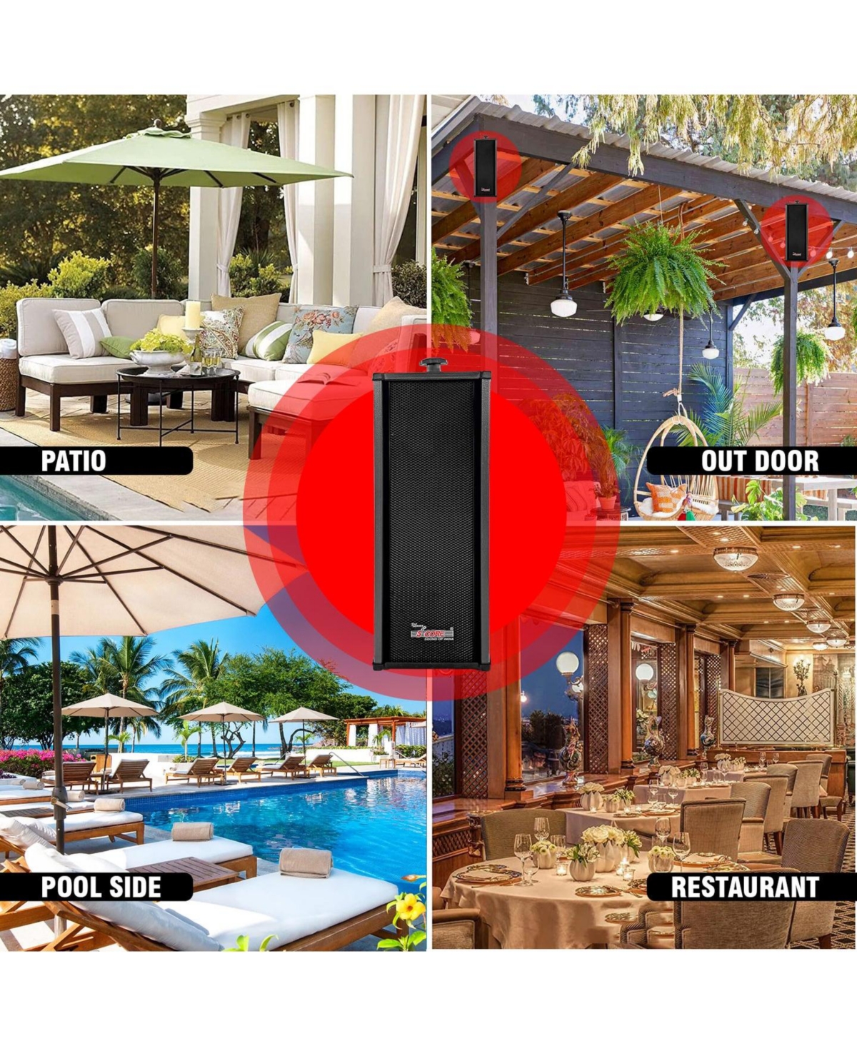 5 Core Wall Mount Enclosed Speaker Black - 200W Combined Pmpo and 20W Rms Speaker System