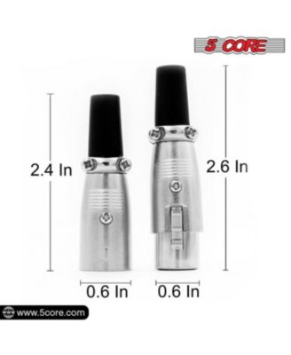 XLR Connector Male Female to 1/4 Audio Jack 3 Pin Secure Mic Plug w Locking Ends - 5 PAIR