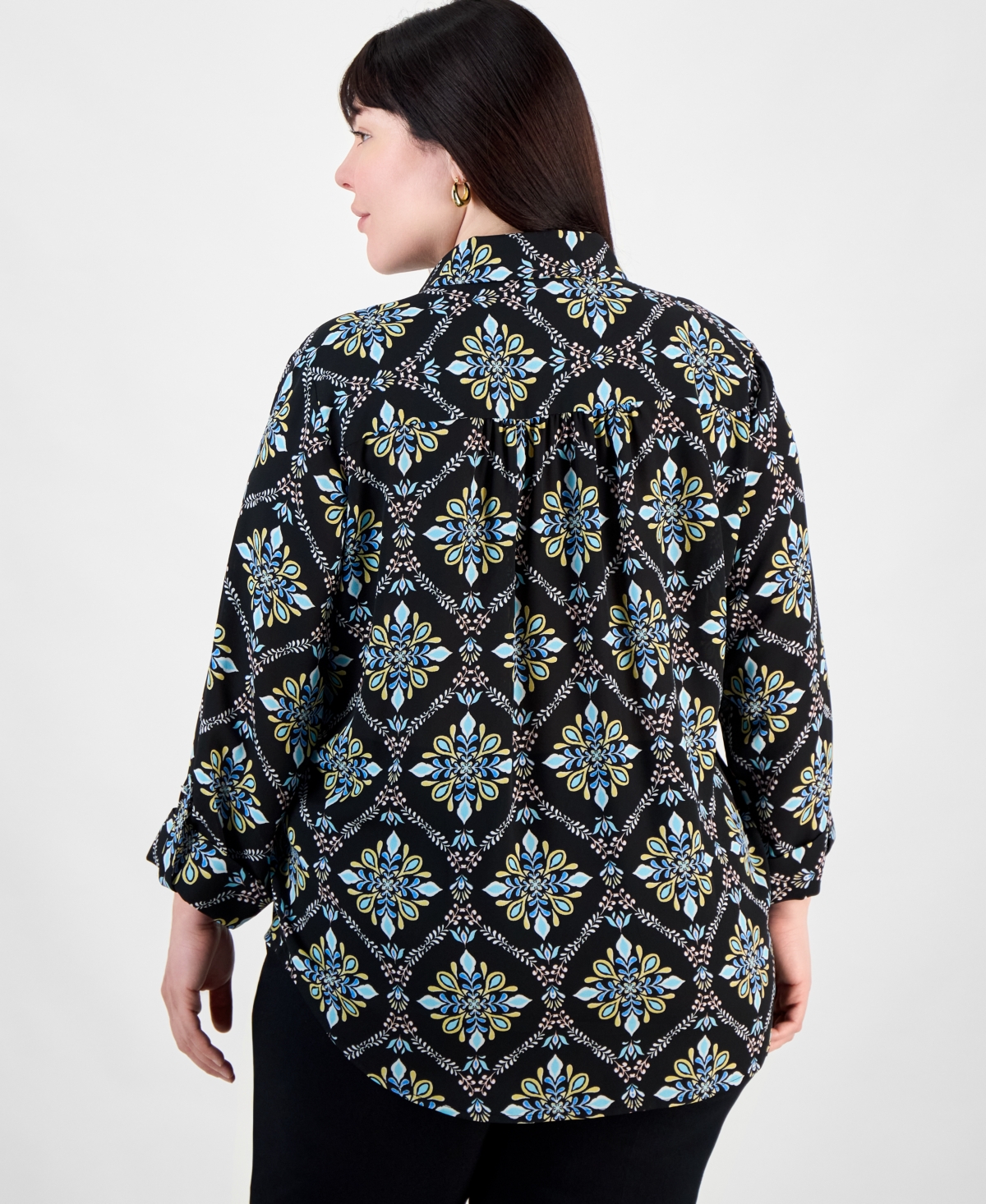 JM COLLECTION PLUS SIZE EMBELLISHED-PLACKET BUTTON-FRONT SHIRT, EXCLUSIVELY AT MACY'S 
