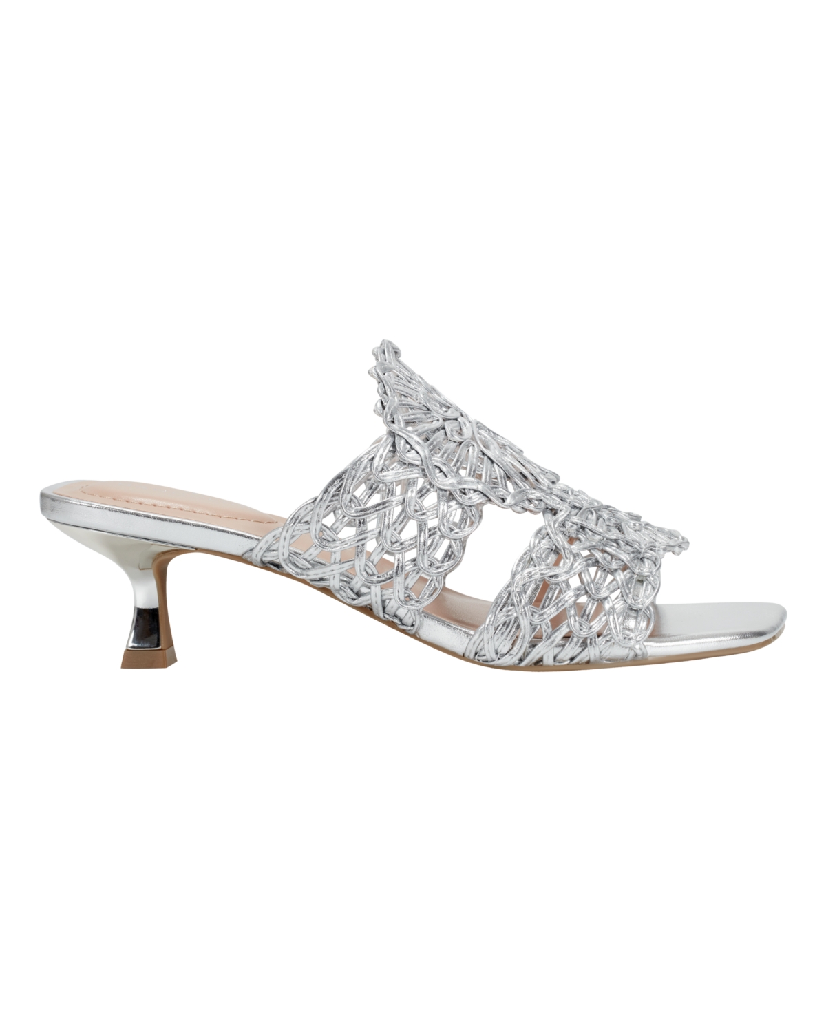 Shop Bandolino Women's Melvana Woven Kitten Heel Sandals In Silver