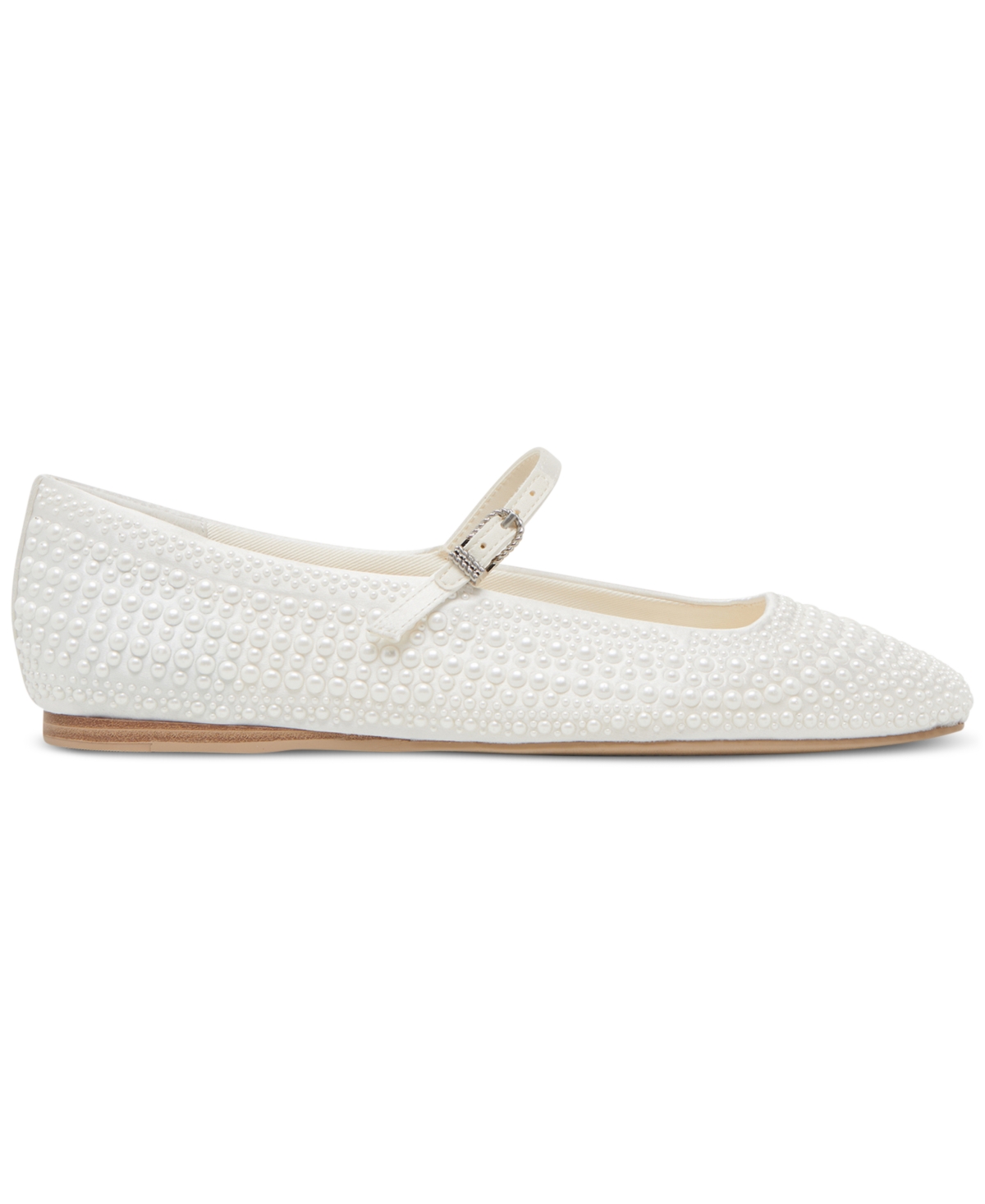Dolce Vita Women's Reyes Pearl Square-toe Mary Jane Flats In True White Satin