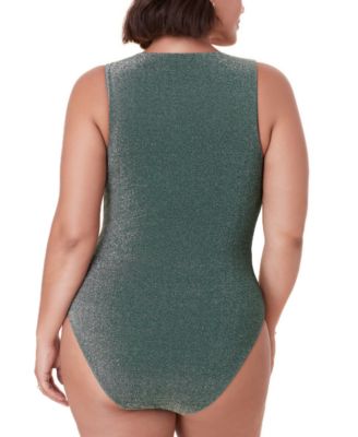 Women's Malibu Metallic Glitter Adjustible High Neck One-Piece Swimsuit