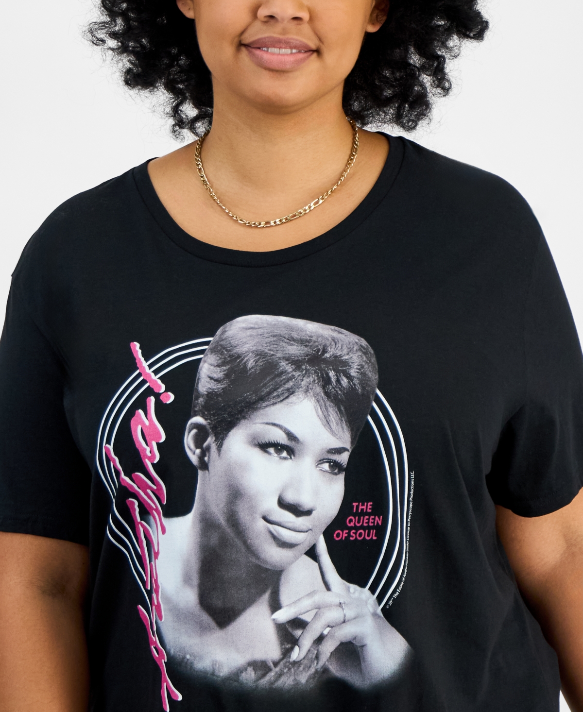 Hybrid Apparel Trendy Plus Size Cotton Aretha Franklin Graphic Tee In Black