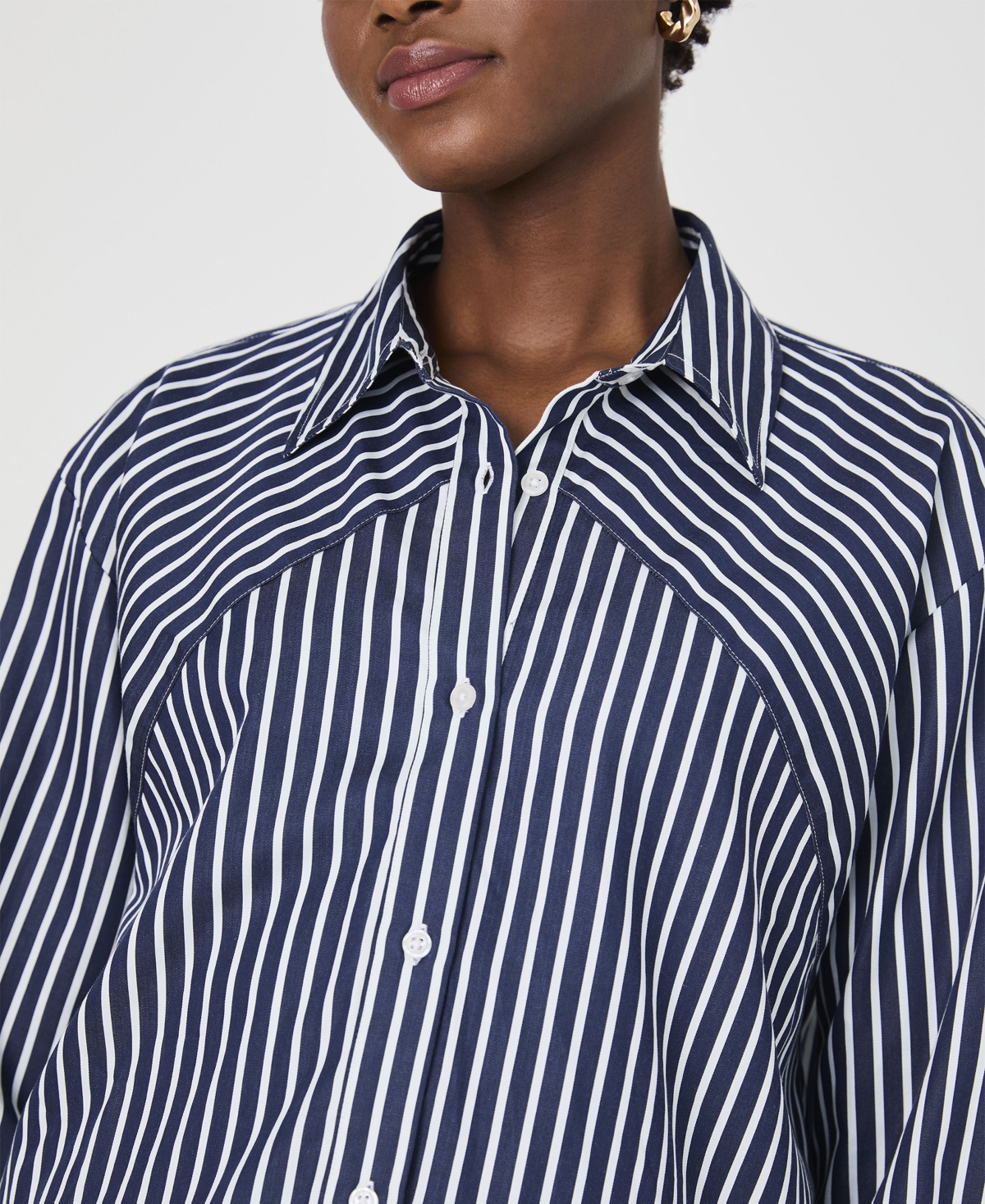Shop French Connection Women's Alexis Cotton Angled-yoke Shirt In Marine,white