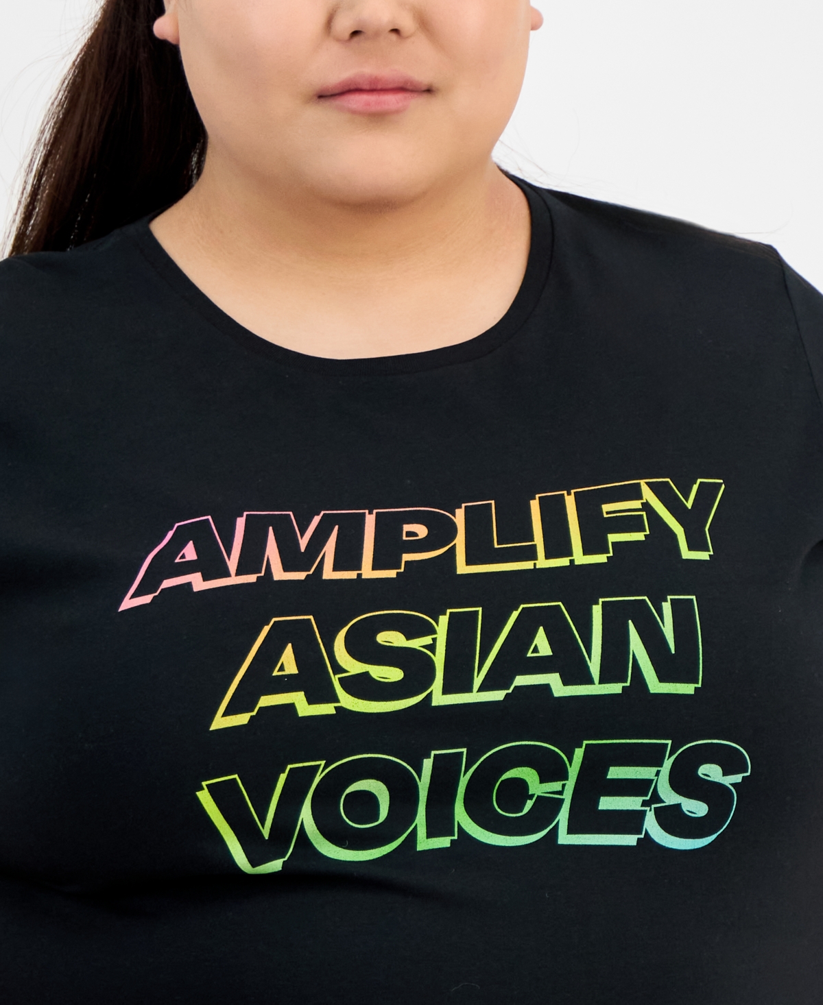Hybrid Apparel Trendy Plus Size Aapi Amplify Voices Graphic Tee In Black