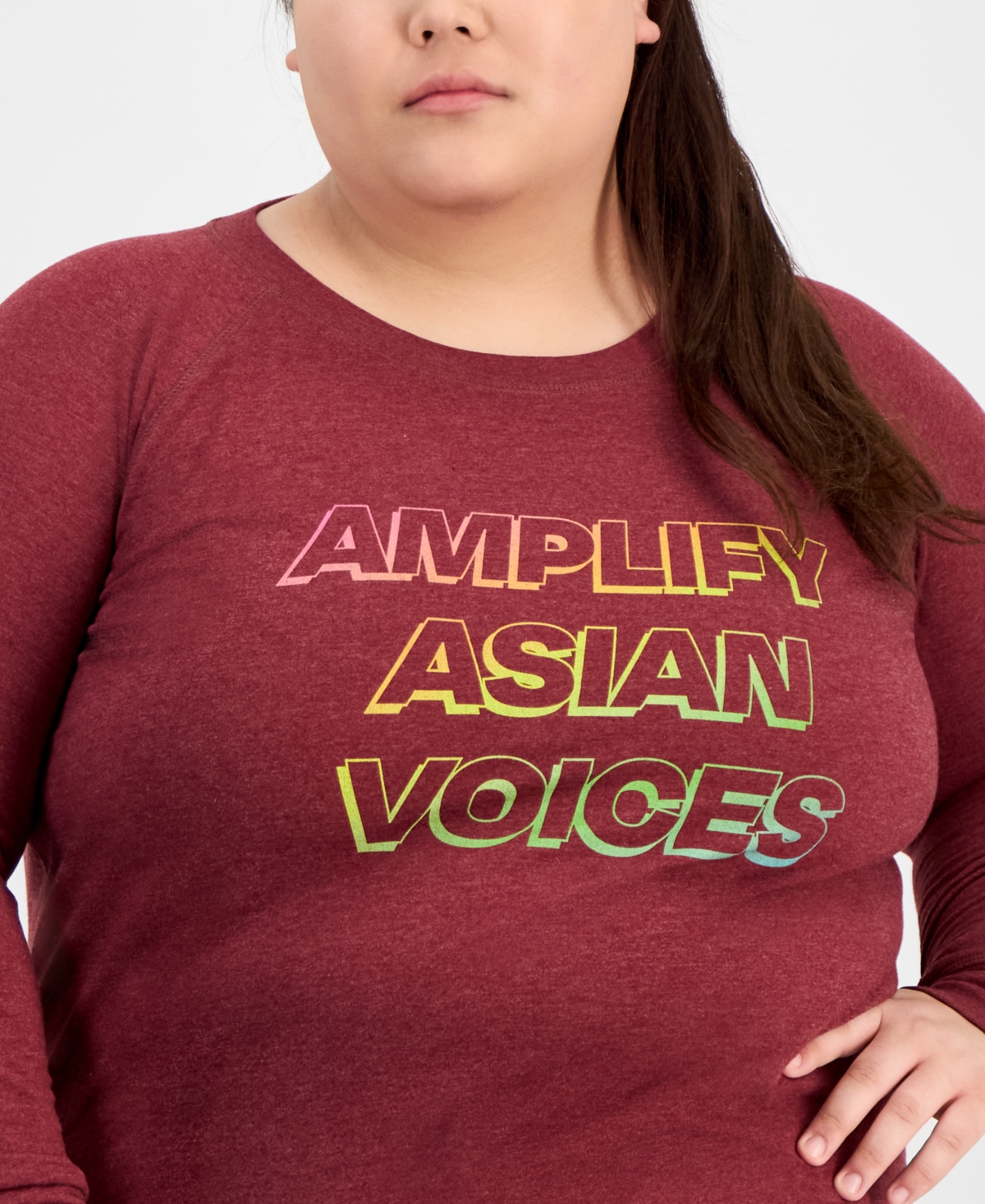 Hybrid Apparel Trendy Plus Size Aapi Amplify Voices Graphic Top In Red