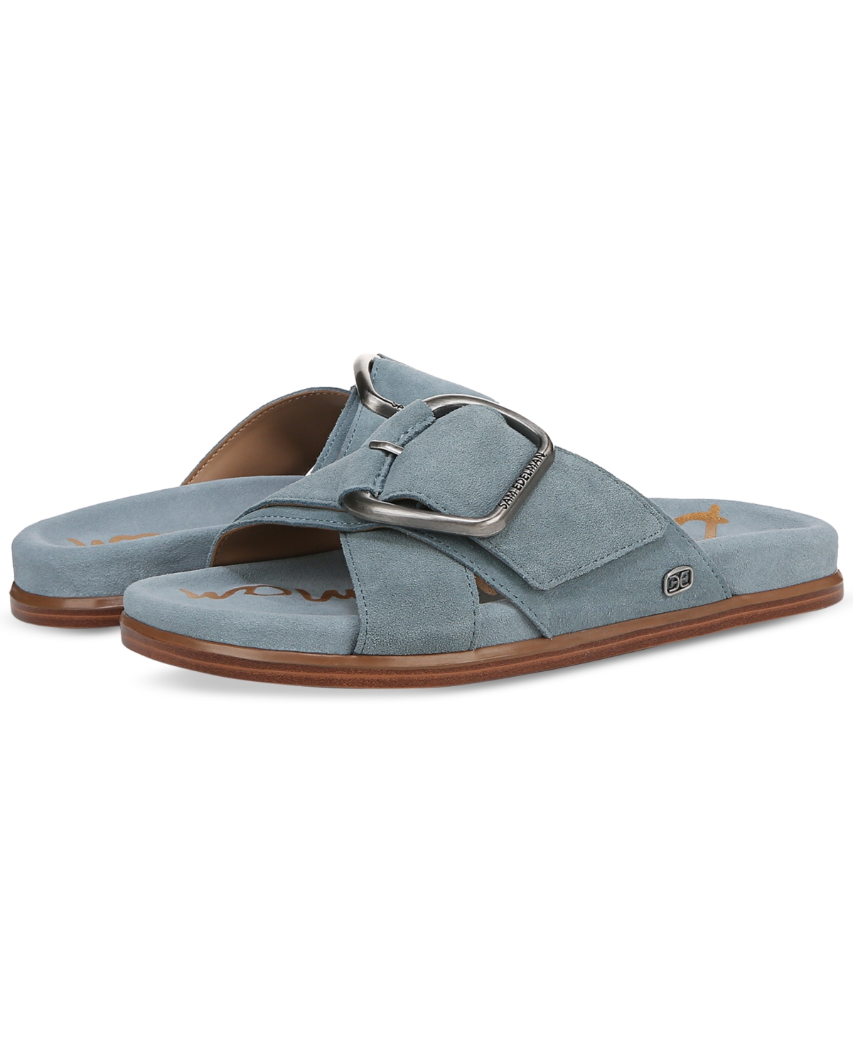 Shop Sam Edelman Women's Darla Slide Flat Sandals In Coastal Blue Suede Leather