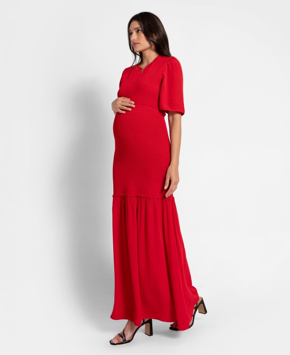 Shop Seraphine Women's Maternity Shirred Maxi Dress In Coral