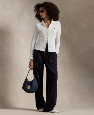 Women's Buttoned-Placket Long-Sleeve Polo Shirt