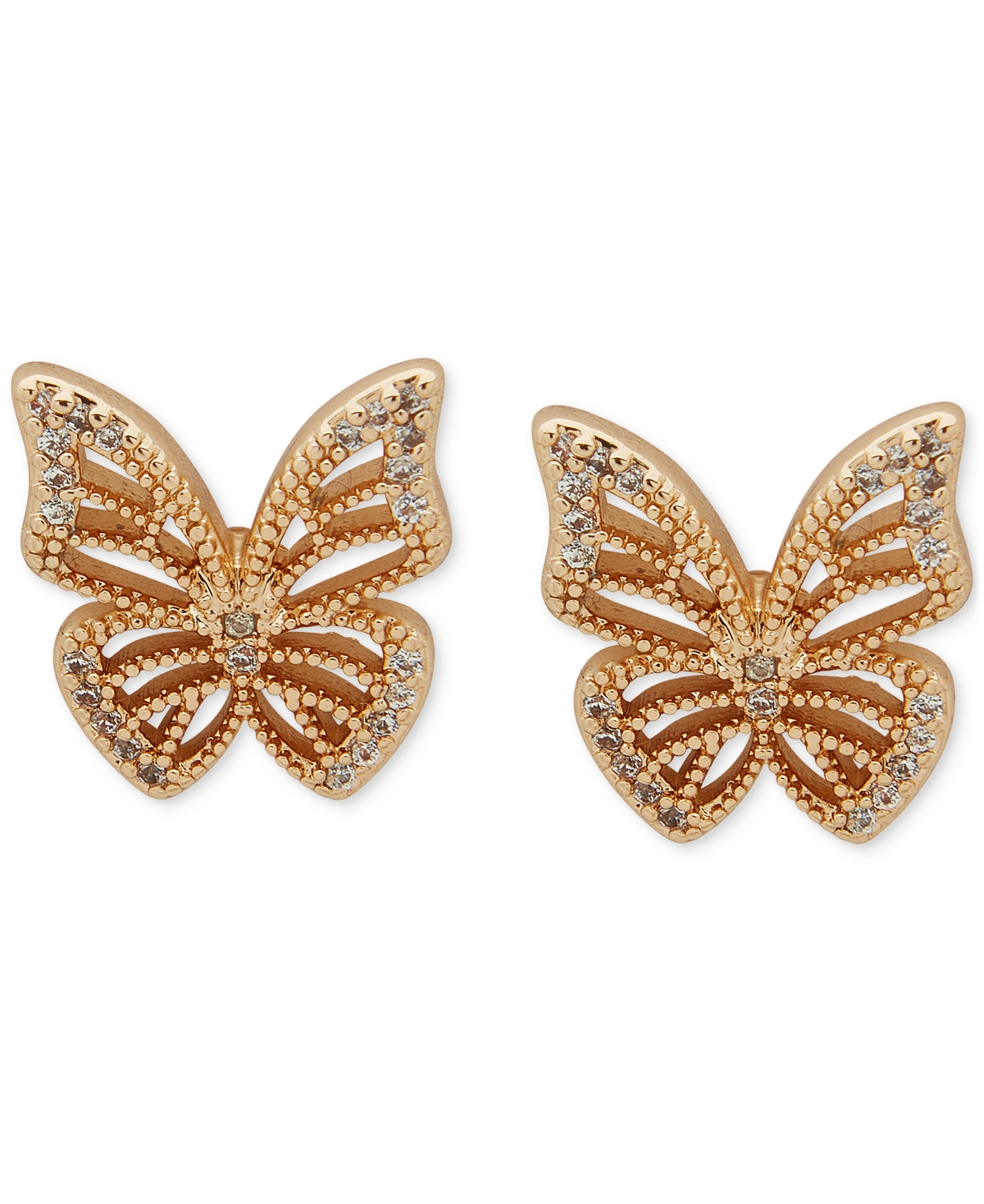 Gold-Tone Cubic Zirconia Beaded Butterfly Stud Earrings - White