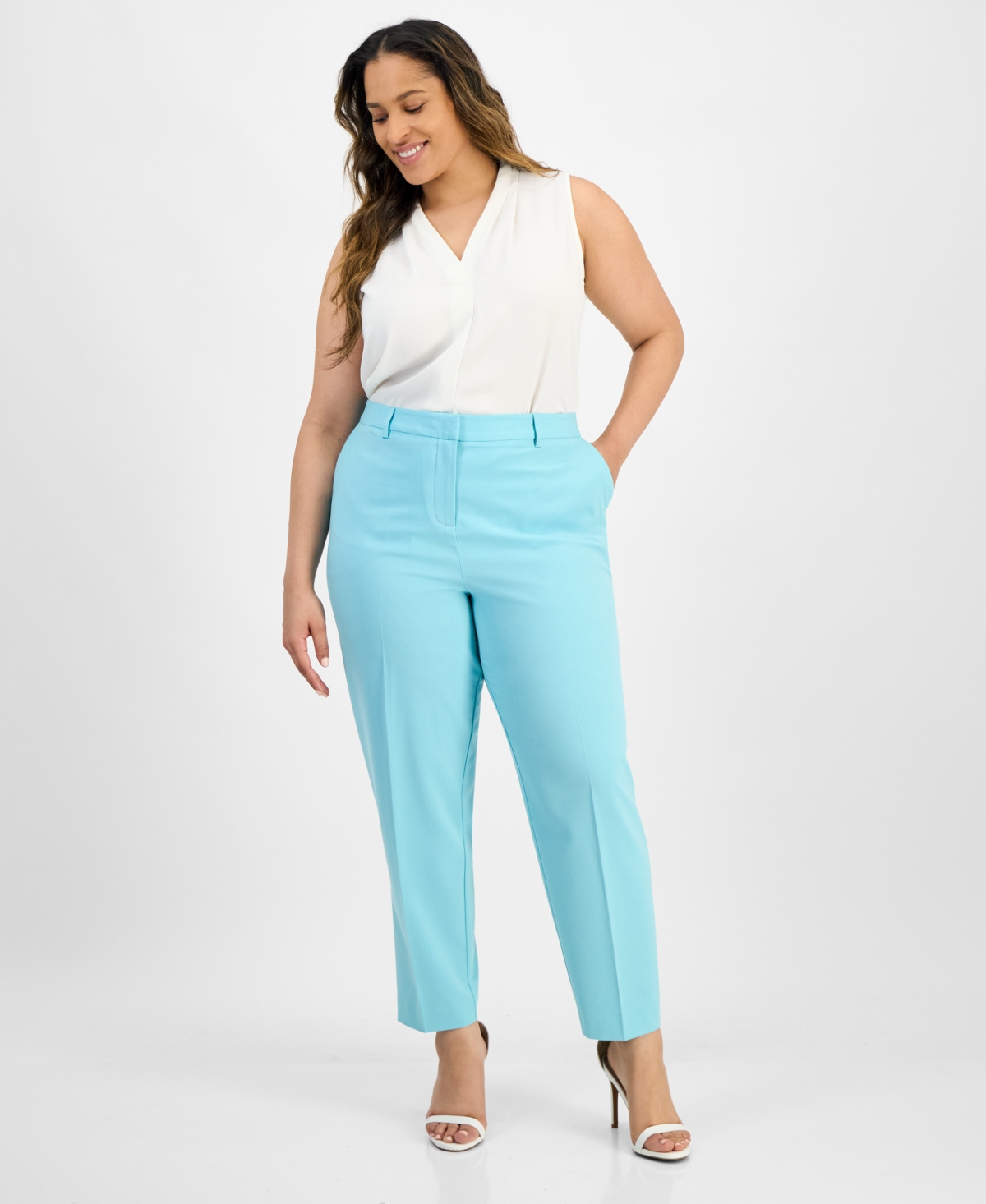 Plus Size Classic Ankle Pants - Turquoise