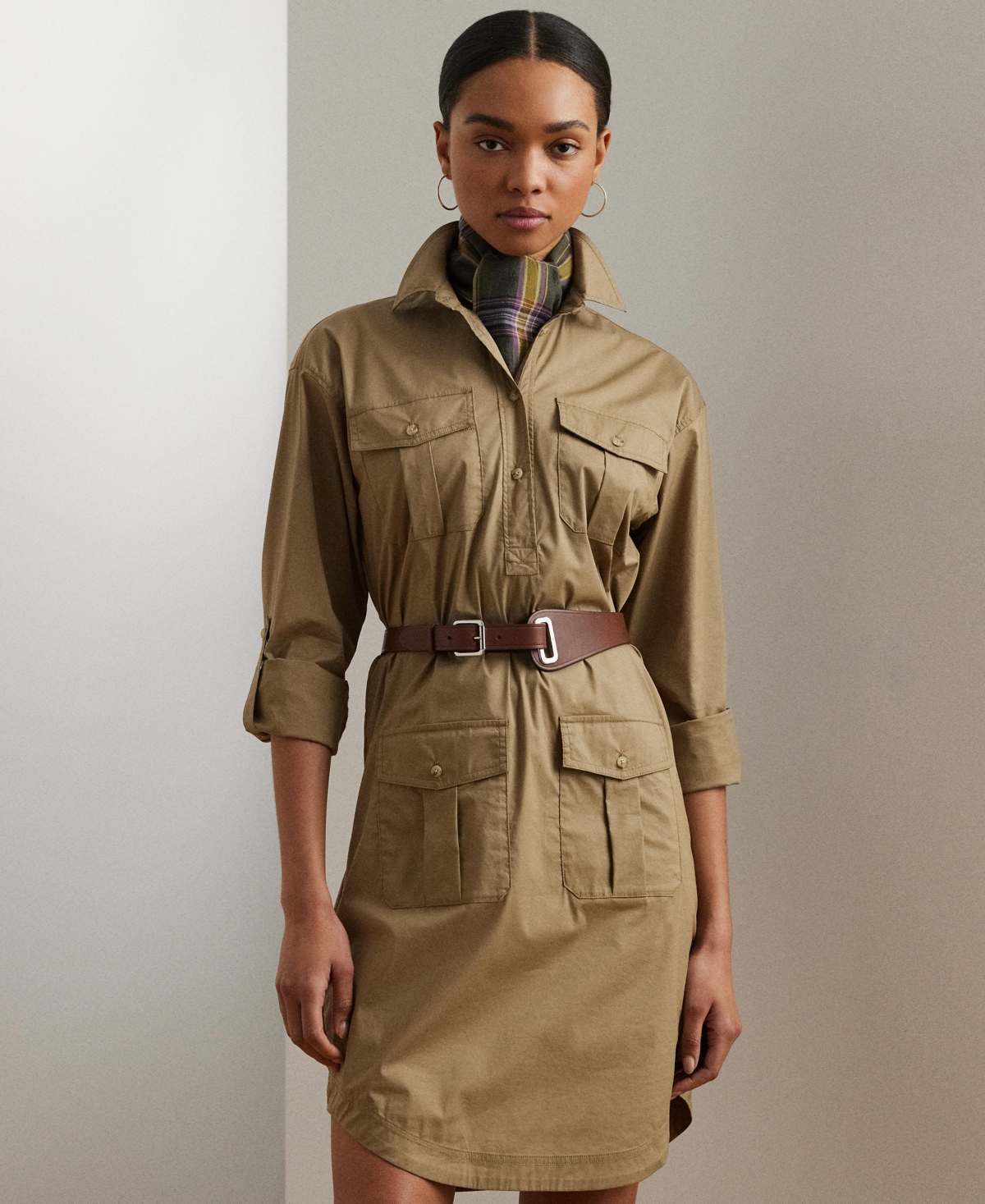 RALPH LAUREN WOMEN'S BELTED COTTON-BLEND SHIRTDRESS 