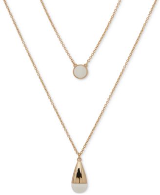 DKNY Gold-Tone White Bead Two-Row Pendant Necklace 16 3 extender 7290₽