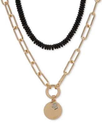 DKNY Gold-Tone Jet Bead Two-Row Pendant Necklace 16 3 extender 14890₽