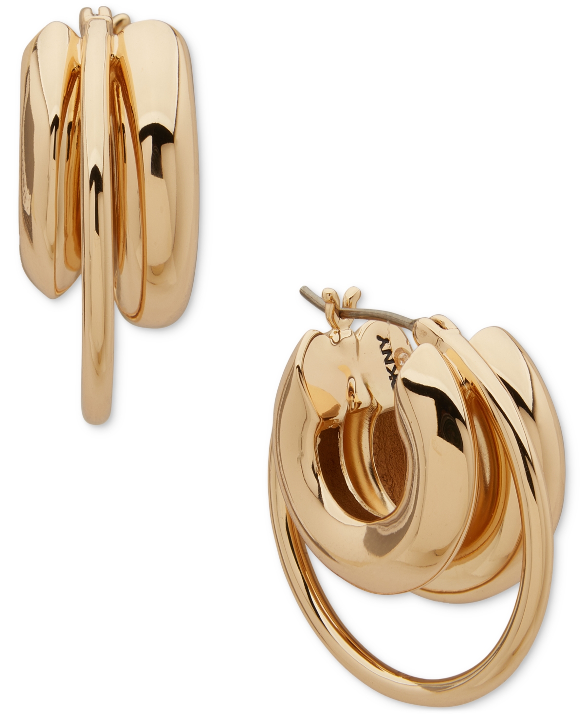 Gold-Tone Multi-Row Small Puffy Hoop Earrings, 0.5" - Gold