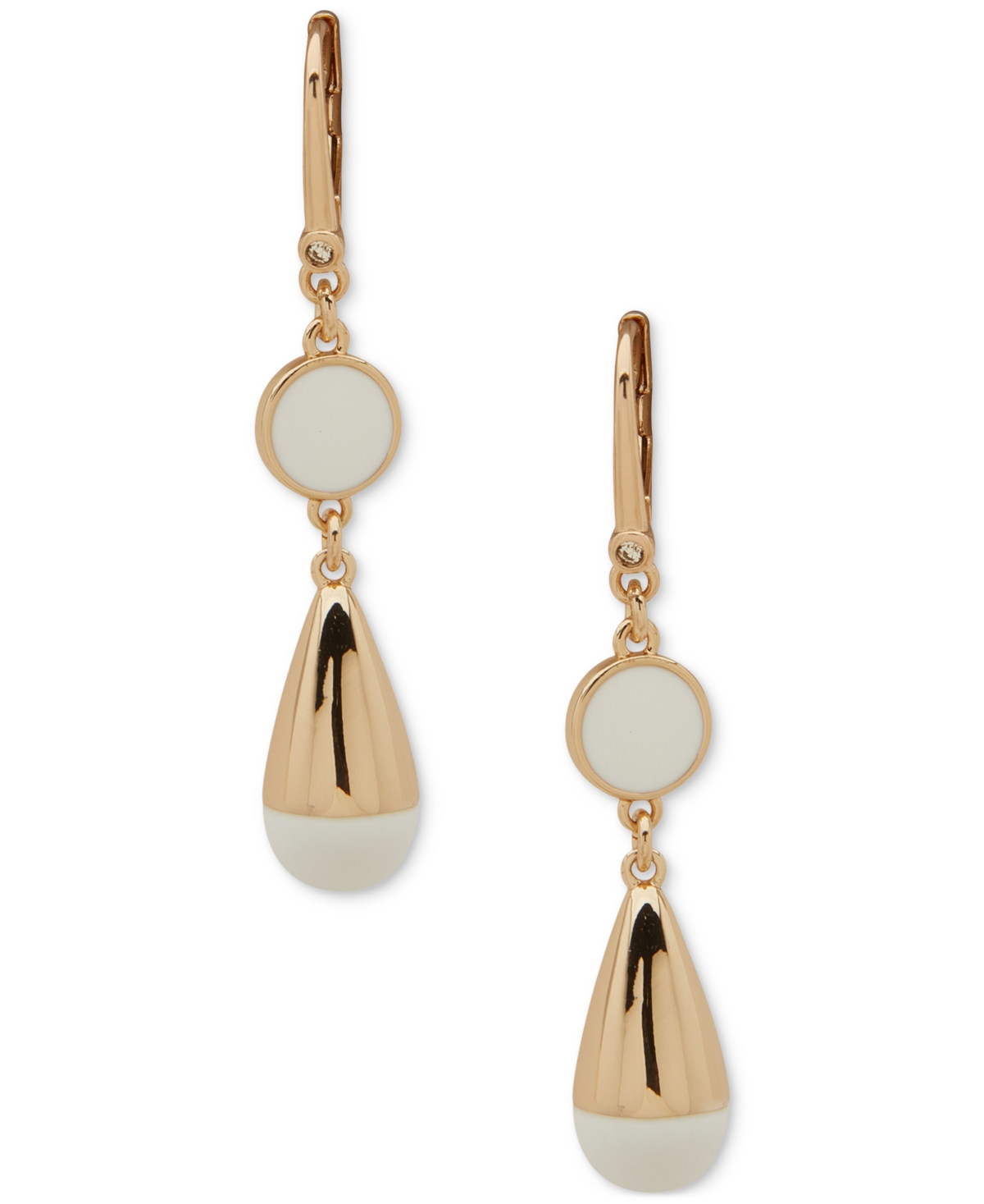 Shop Dkny Gold-tone White Enamel Double Drop Leverback Earrings