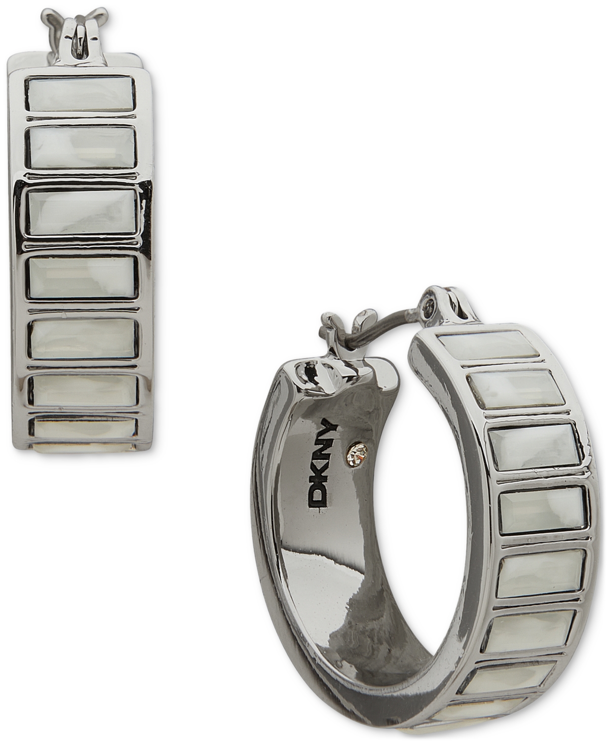 Dkny Colored Stone Baguette Small Huggie Hoop Earrings, 0.63" In Silver