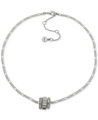 DKNY Silver-Tone Crystal Pav Baguette - Polished Rondelle Figaro Link Pendant Necklace 16 3 extender 9190₽