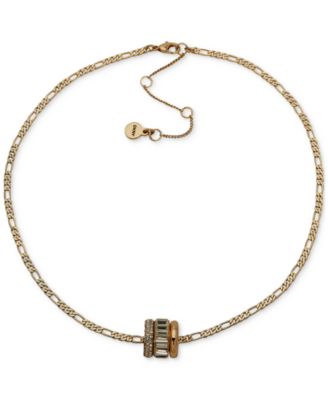 DKNY Gold-Tone Crystal Pav Baguette - Polished Rondelle Figaro Link Pendant Necklace 16 3 extender 9190₽