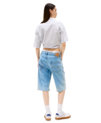 Женская хлопково-льняная рубашка с коротким рукавом Tommy Jeans и хлопково-льняные шорты на завязках