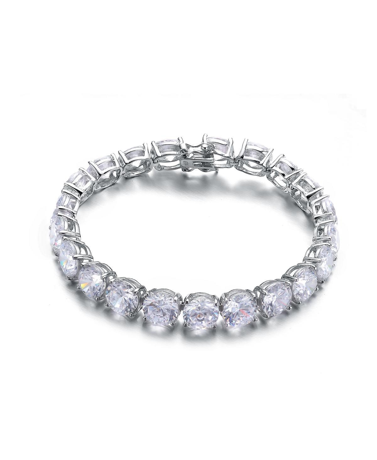 Sterling Silver White Gold Plated with Dazzling Clear Cubic Zirconia Tennis Bracelet - White