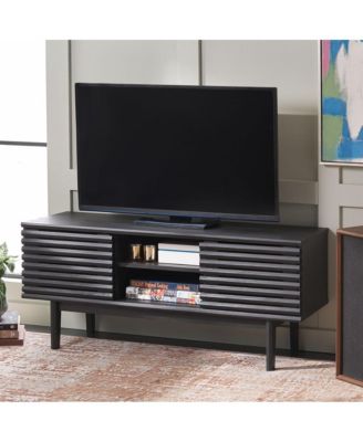 1 Pc Wood Media Stand, 2 Doors, Slatted Facade, Open Shelves – Entertainment Consoles